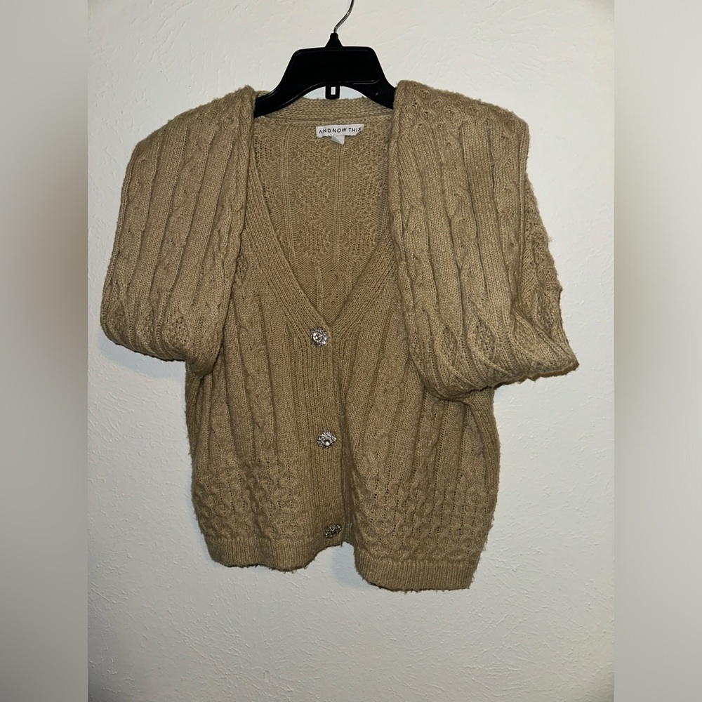Cardigan Beige Sweater with Diamond Buttons